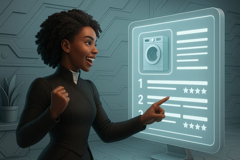 Illustration showing the final step of finding and selecting the perfect home appliance based on personalized criteria